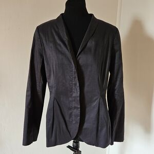 Eileen Fisher black pantsuit set - satin zip jacket & silk palazzo pants sz M